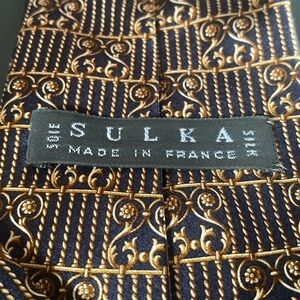 Sulka Made in France Silk Tie Navy Gold